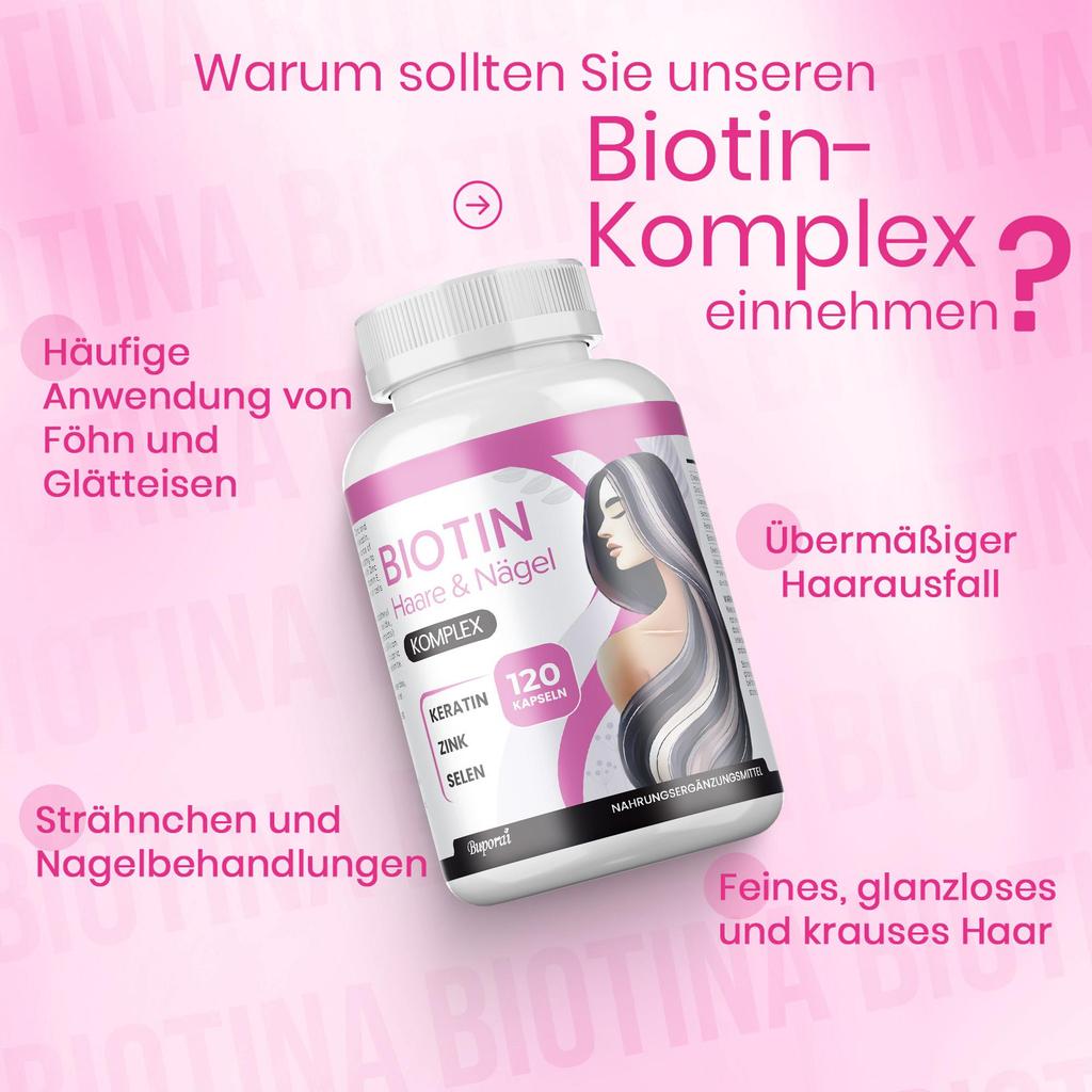 Biotin for Hair Biotin Complex with Keratin, Selenium, Zinc, Copper, Bamboo, Vitamins