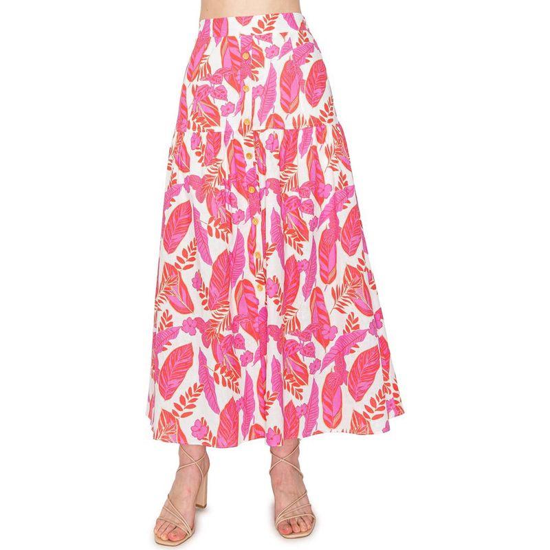 

Fashion Foreign Trade Original Order XS-XL Size Vacation Style Print Linen Blended Breasted High Waist Slimming Skirt Dress Pink Print M