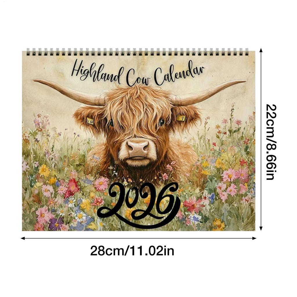 2026 Highland Cattle Calendar Funny Highland Cow Wall Calendar Thick Paper Monthly Planner Home Wall Decorations New Year Gifts