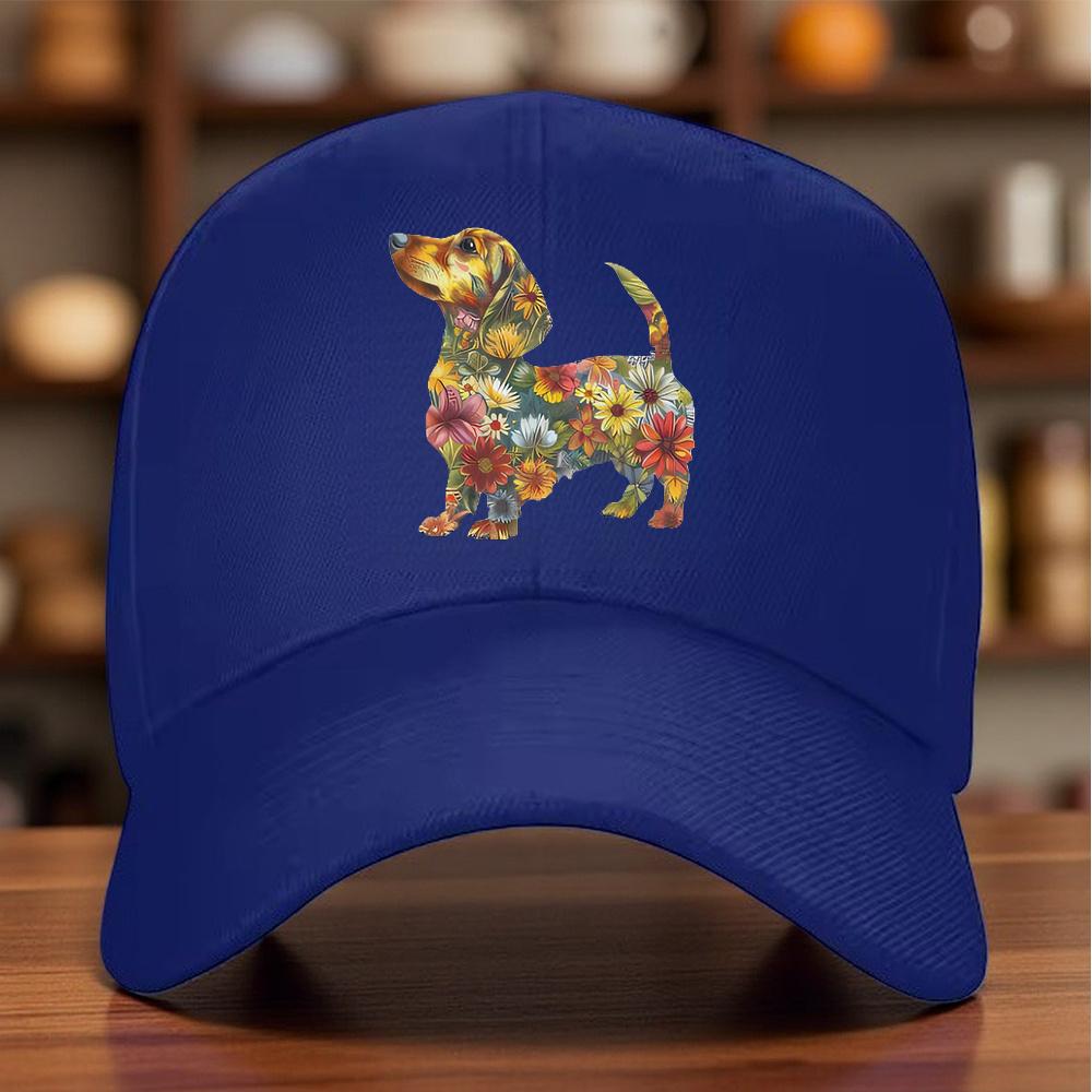 Floral Dachshund Dog Graphic Baseball Cap Unisex Cotton Adjustable Casual Trucker Hat