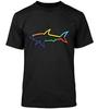 Rainbow Line Art Shark Graphic Black T-Shirt