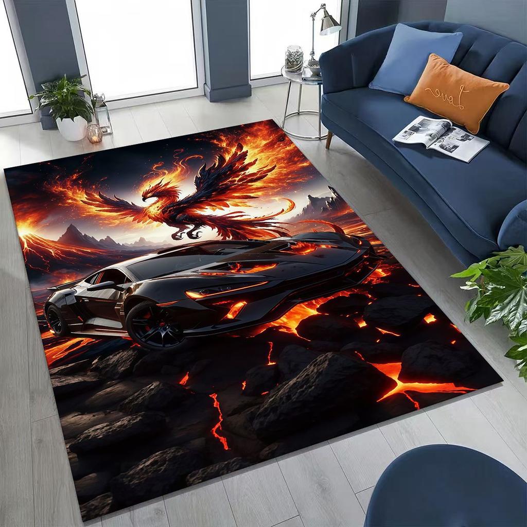 Alfombra Decorativa para Habitación, Sala de Estar, Sofá, Hogar, Felpudo, Alfombrilla de Piso Grande Antideslizante, Concepto Futuro Coche Deportivo Bicicleta de Carreras Motocicleta