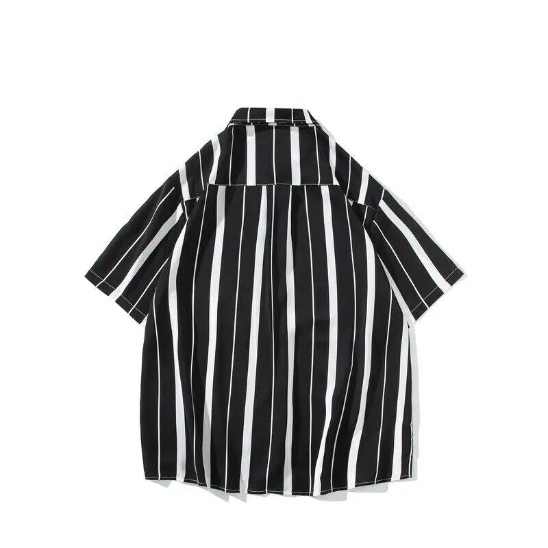 Summer Men Loose Fit Striped Shirt 2026 Men Casual Short Sleeve Iron-Free Drapey Style Korean Version Lightweight Shirts