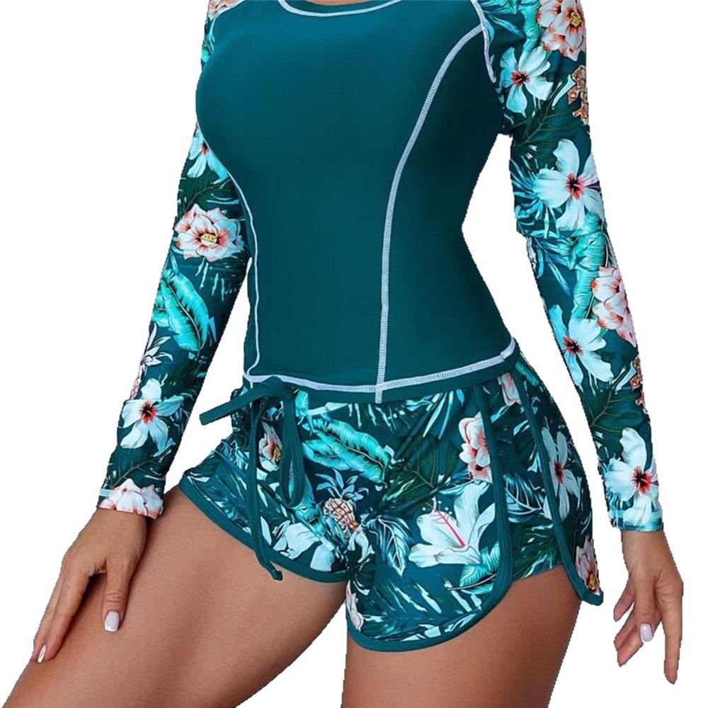 Split swimsuit cross-border new women's tight long-sleeved boxer briefs wetsuit sun protection swimsuit