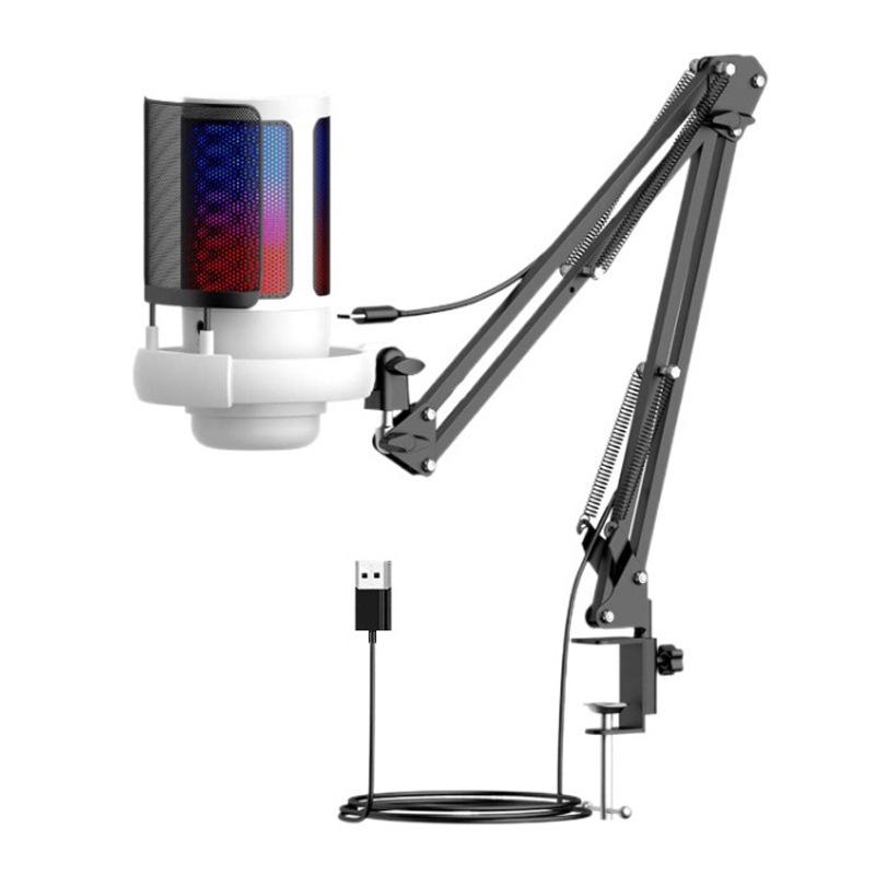 RGB Touch Button USB Condenser Microphone with Cantilever Stand for Gaming and Live Streaming