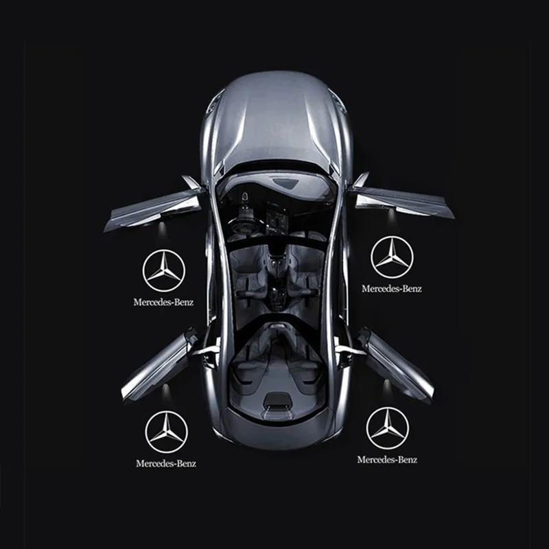 GCTO3 For Mercedes Benz B/C/E/S Class A Class C200L GLC GLK 2PCS Car Door Emblem LED Light Welcome Lamp Wireless Laser Projector