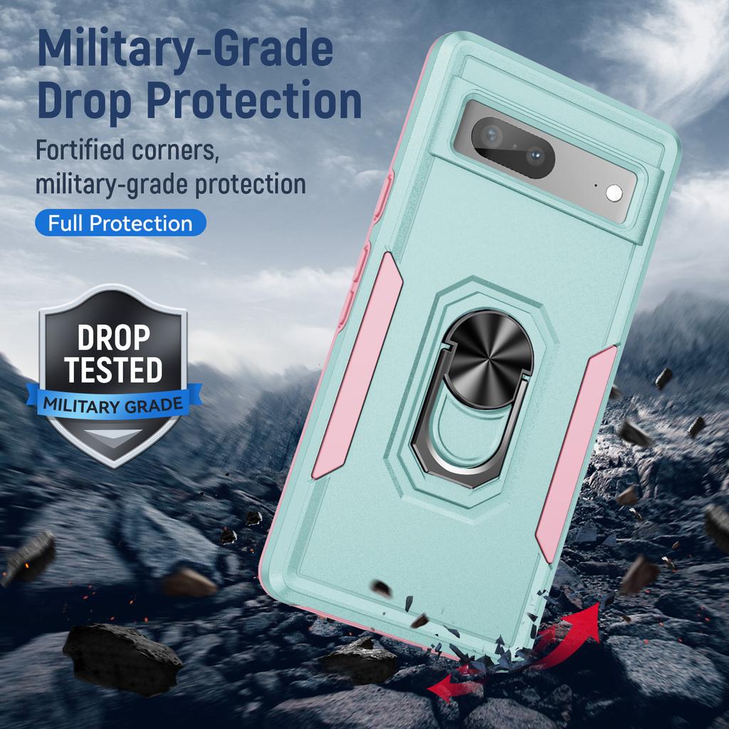 For Google Pixel 7a Case Military Grade Ring Kickstand PC + TPU Phone Cover