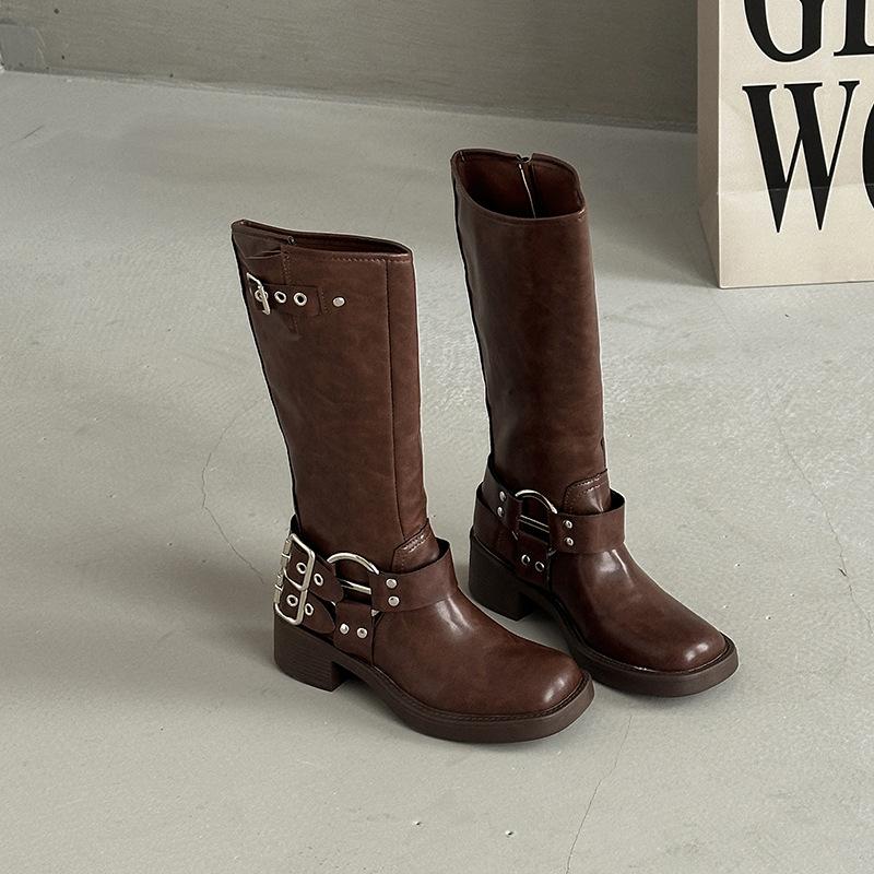 Fashion Med Heel Boots Women's Rubber Shoes Rain  Fabric PU Hoof Women's Rubber Boots Shoes Rain Med PU Hoof Heels