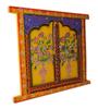 Hand-Painted Wooden Jharokha: Antique Indian Window Wall Decor