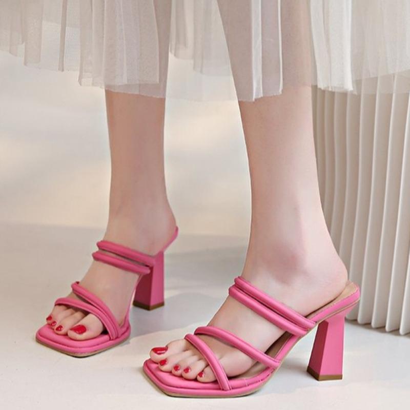2026 Large Size Women's High Heel Slippers Nightclub Faionable Pink Outdoor Wear Casual High-heeled Shoes