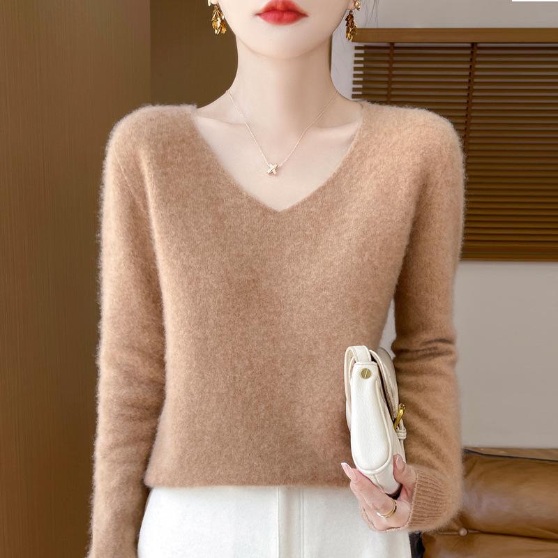 Seamless V-Neck Long Sleeve Women's Knit Pullover Base Layer