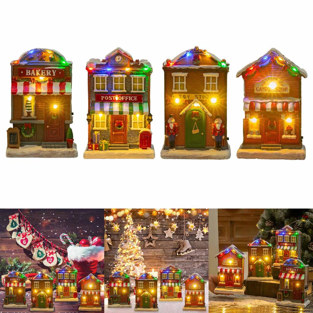 Christmas Tabletop Resin House With Colorful LED Lights and Melodic Songs for Holiday Decoration
