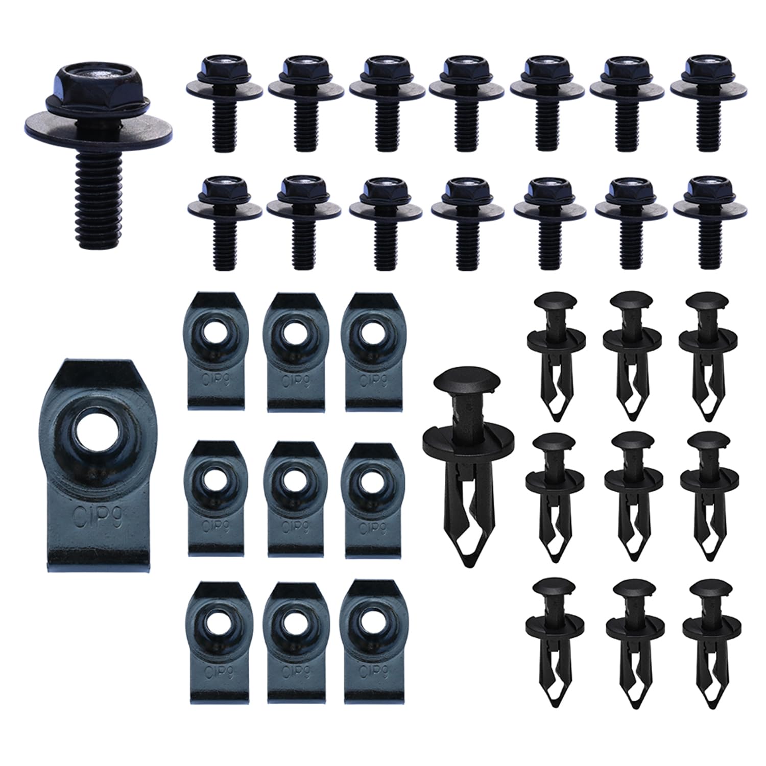 35PCS Engine Under Cover Splash Shield Guard Body Bolts Screws, Bumper Fender Liner Push Retainer Fastener Rivet Clips, Bumper Clips Extruded U-Nuts