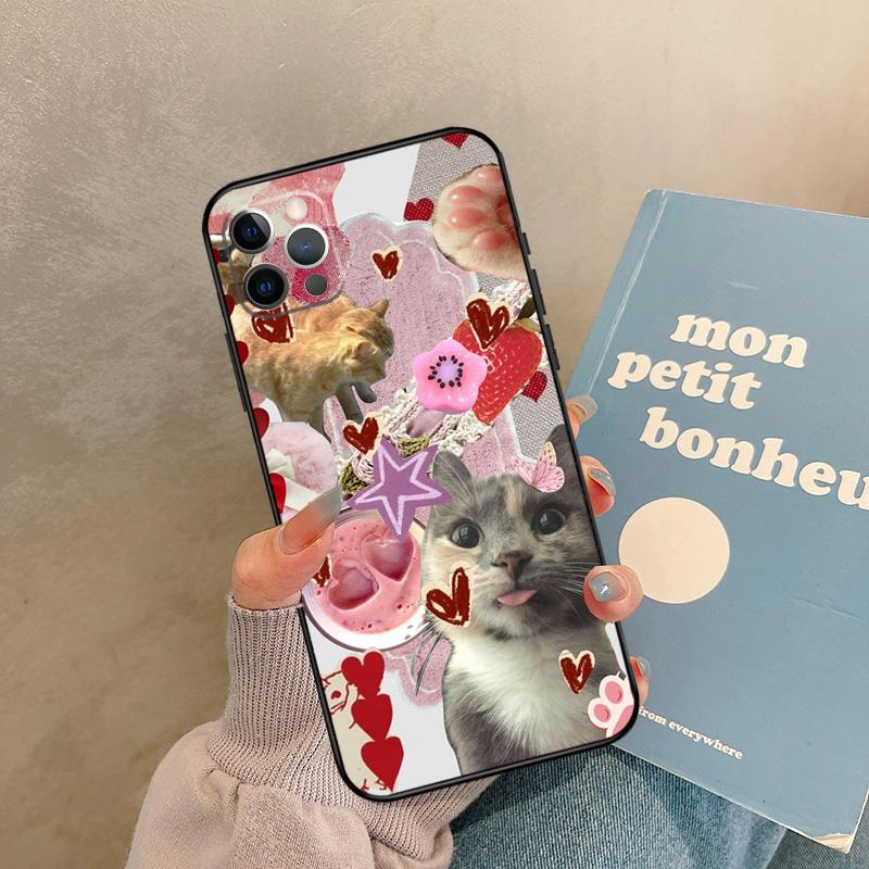 funny Cute Kitty Cat Aesthetic Case For iPhone 17 Air 16 15 14 13 11 12 Pro Max 13 mini XR 15 16 Plus 16e Back Cover Shell