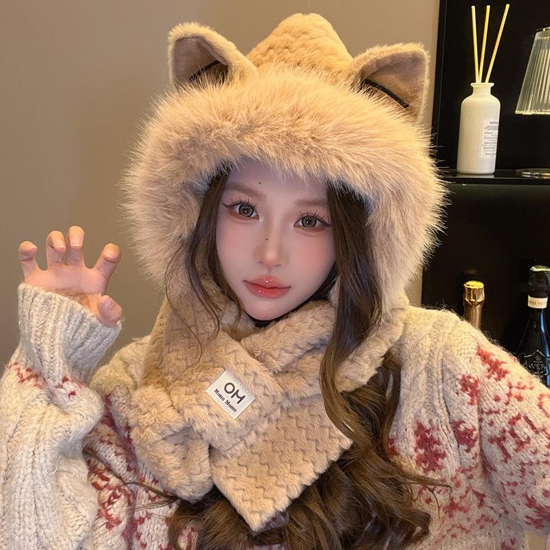 

New Hat Scarf for Women Plus Velvet Thickened Windproof and Warm Hat for Winter Cold Protection Versatile Lei Feng Hat Men s Scarf