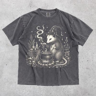 Witch Opossum Shirt, Vintage Spooky Woodland Graphic Tee, Cottagecore Halloween Animal Apparel, Forest Witch Gift, Nature Lover Shirt