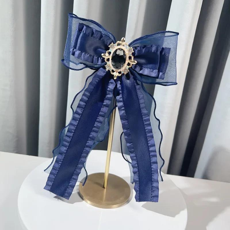 

Женский атласный галстук-бабочка большого размера из пряжи, аксессуары для платья-рубашки в стиле Лолита, воротник-цветок, роскошный галстук-бабочка со стразами, подарки для женщин