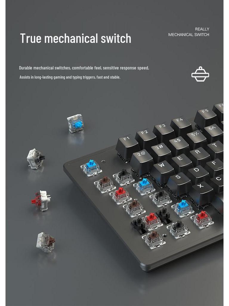 87-Key Mechanical Keyboard with Blue, Black, Red, Brown Switches - Wired for E-sports, Gaming, Typing, Desktop, Laptop, Universal Compatibility