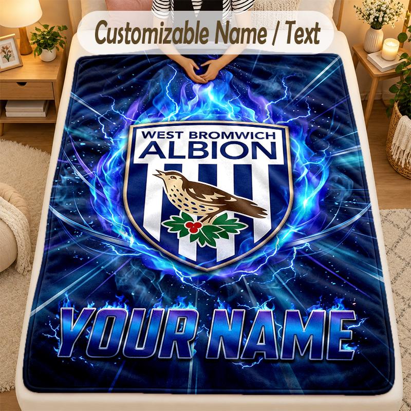 Flannel BlanketWest Bromwich Albion FC Custom Name Text Personalized Soft Warm Throw Blanket Home Decor Gift