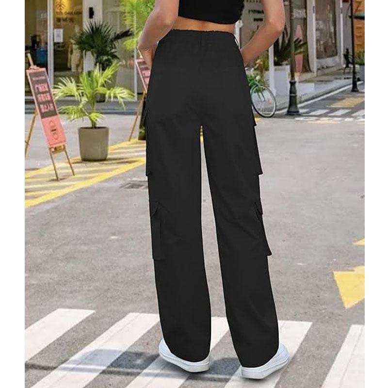 Women High Waisted Cargo Pants Y2K Trousers Wide Leg Casual Pants with 8 Pockets
