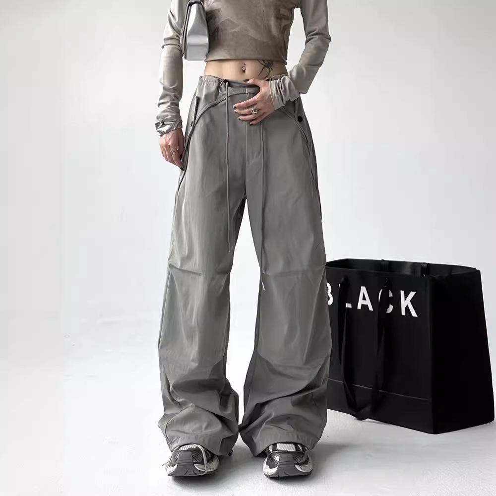 Spring & Autumn Women's Wide-Leg Pants: Elegant, Loose, Floor-Length Sports Trousers in American Style.
