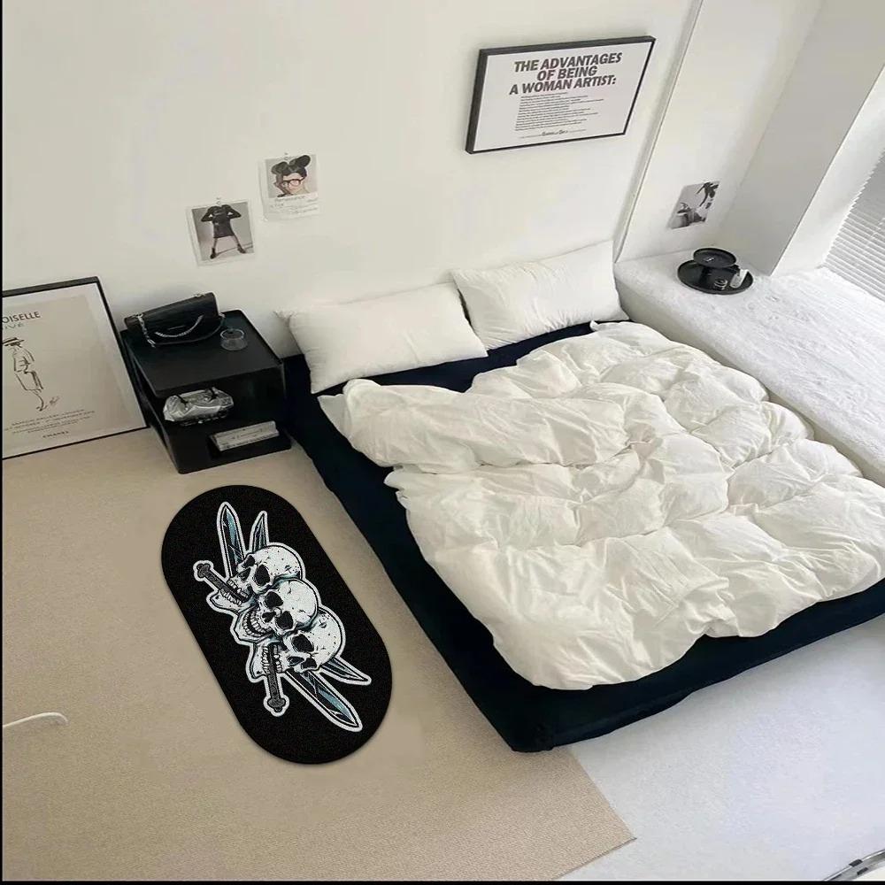 Black White Funny Creative Carpet Smiling Face Skull Rug Comfortable Soft Bedroom Rugs Living Room Decoration Non-slip Floor Mat