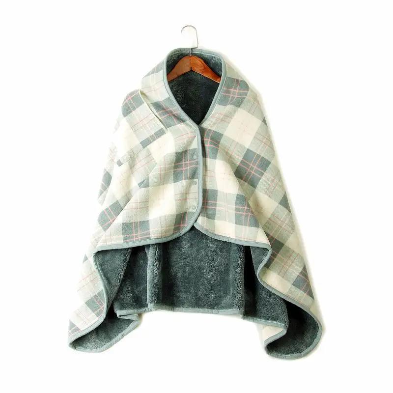 Fleece Wearable Blanket Warm Poncho Throw with Buttons Plush Sleeveless Blanket for Women Cape Wrap for Lightweight Plaid Design