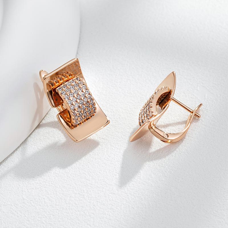 Geometry Full Natural Zircon Drop Earrings For Women  Rose Gold Color Daily Accessories High Quality Fine Jewelry
