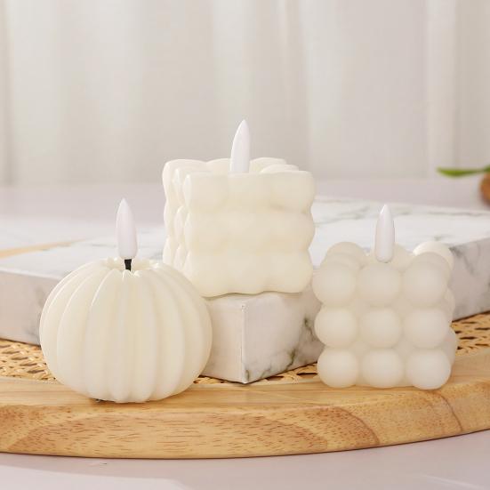 Magisches Seifenblasenkerzenlicht, batteriebetrieben, flackernde, flammenlose LED-Quadrat-Kürbis-Kunstkerze für Festival-Party-Atmosphäre