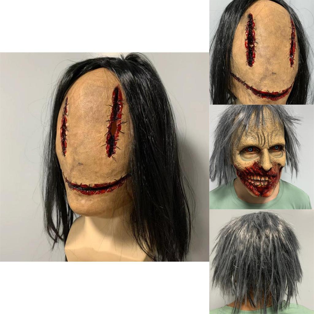 Horror Latex Zombie Mask With Long Hair And Scars For Halloween Costume Party