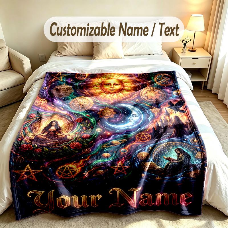 Space Cosmic Theme Custom Blanket Personalized Name & Text Customized Soft Warm Throw Blanket Home Decor