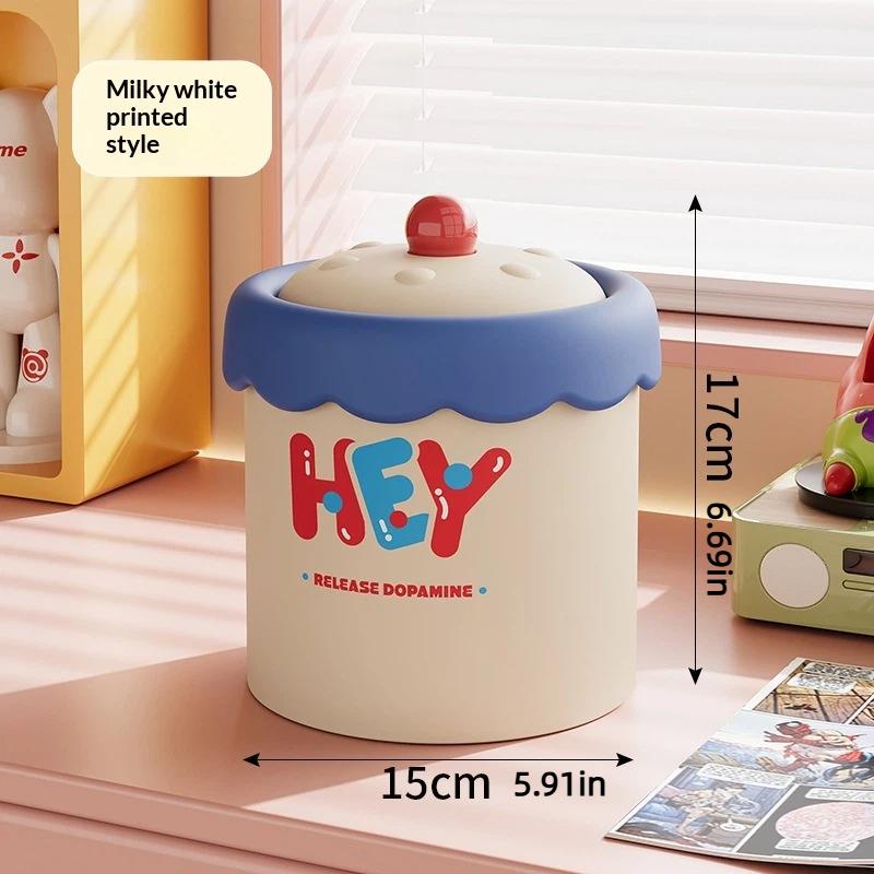 Small Cute Trash Can with Lid 5L Desktop Storage Bin for Office Home Nightstand Organization