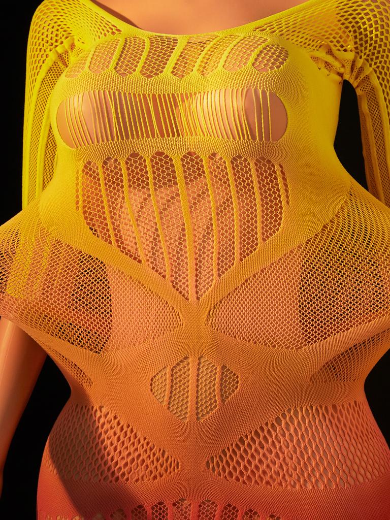 Fhseer Women'S Sexy Lingerie Gradient Color See Through Mesh Dress Half Sleeve Cutout Bodycon Mini Dress Night Club Party Wear