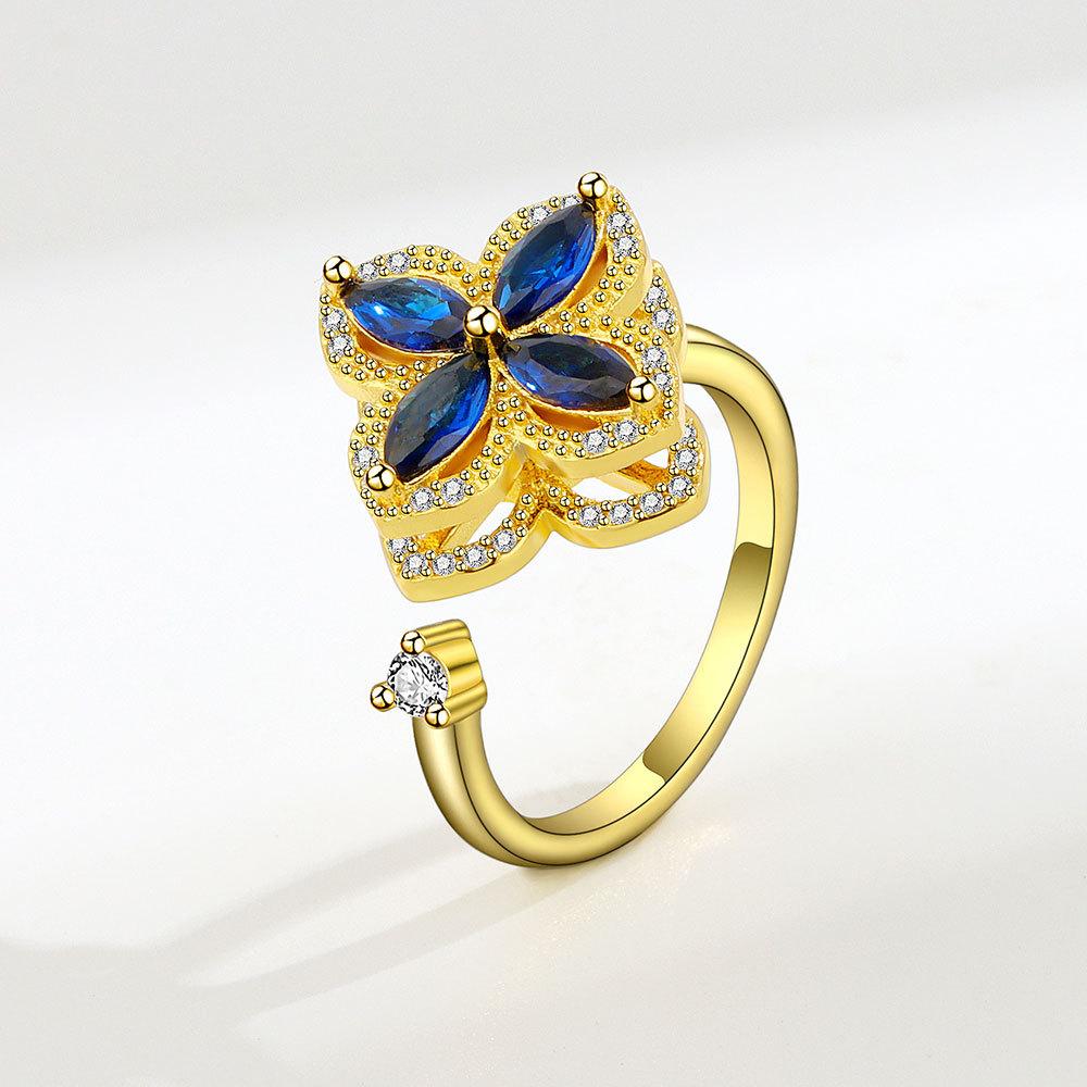 

Кольцо с открытым цветком из циркония, женское дизайнерское кольцо с нишей, двухцветное, с подсолнухом, двойной камелией, персонализированное, универсальное, регулируемое, ветряная мельница, ювелирное изделие