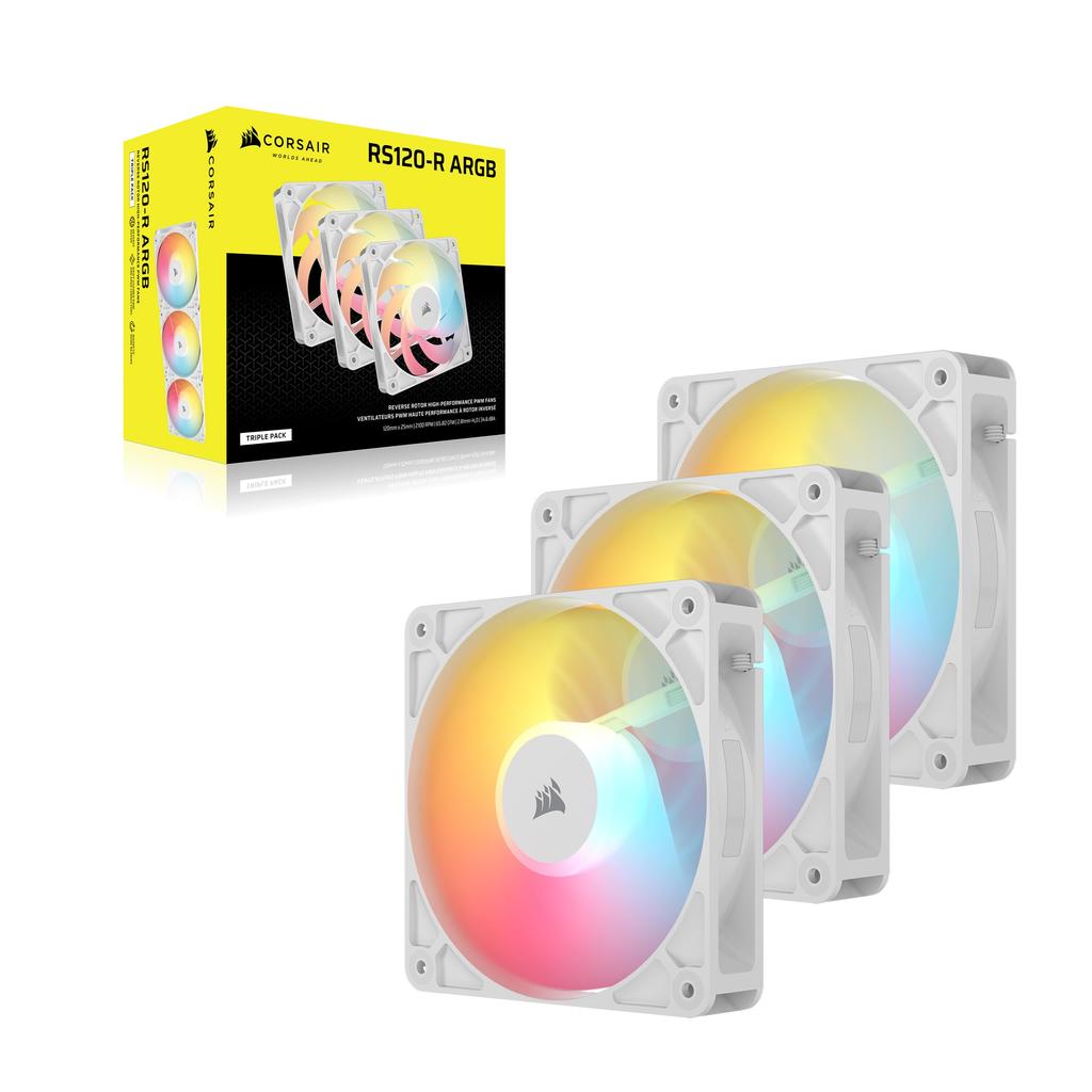 Corsair ARGB WHITE Triple Reverse Fans PC Case RS120-R Fan, 3-Pack, White, CO-9050197-WW