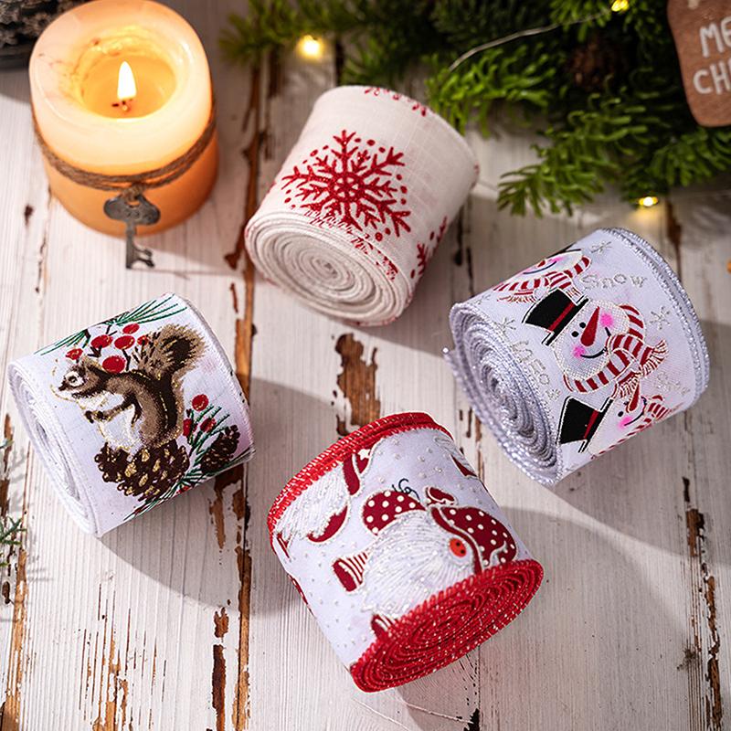 Christmas Ribbon Wired 2.5 Inch,Christmas Wired Ribbon,Santa/Snowman/Snowflake Ribbon For Wreaths Bows Holiday Xmas Decor