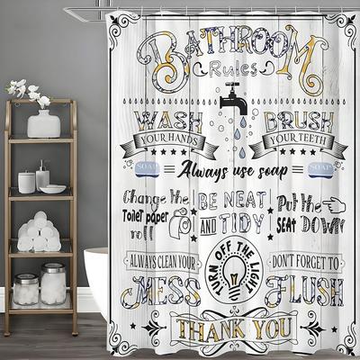 Fun Inspirational Life Quotes Toilet Rules Simple Shower Curtain, Bathroom Decorative Shower Curtain, Waterproof Shower Curtain