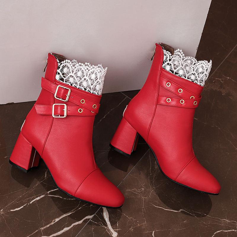 Damskie botki na wysokim obcasie jesień i zima nowy kolor rzymskie botki grube obcasy duże rozmiary damskie buty