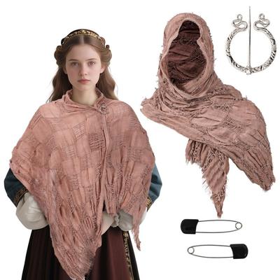 Medieval Cloak Cape with Viking Brooch - Hooded Shawl Scarf for Halloween Costumes, Streetwear & Pop Culture Events