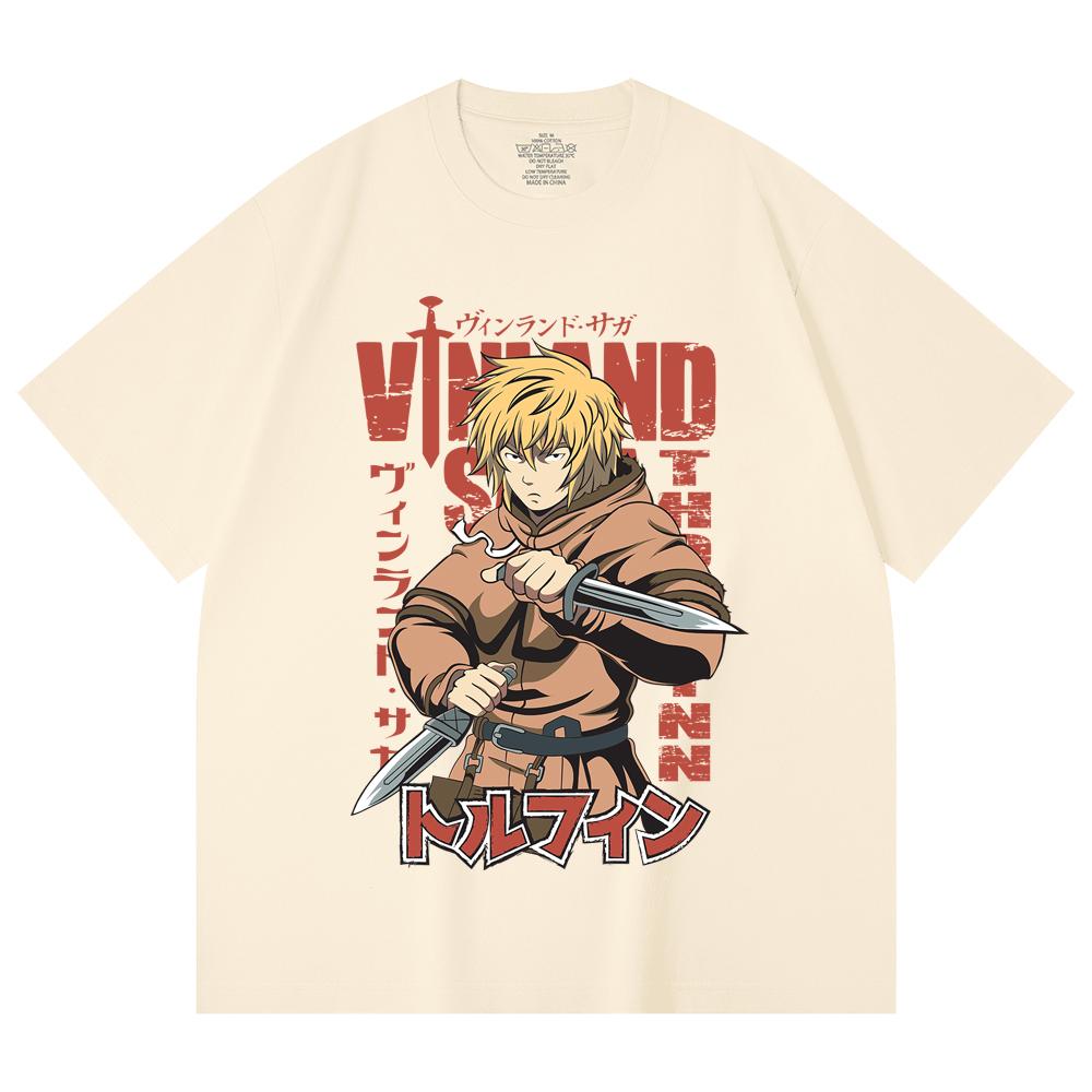 

230 Gsm 100% Cotton Vinland Saga V1 Thorfinn Print Unisex Heavy Cotton T Shirt XS абрикосовый