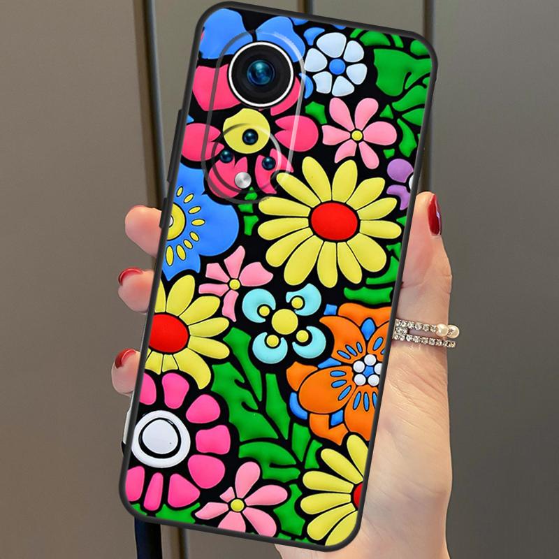 Groovy Flowers Hippie Bohemian Floral For Huawei P40 Lite P20 P30 Pro Nova 9 Nova 5T P Smart 2019 Case For Honor 50 8X 9X 10i