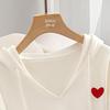 Women's Heart Embroidery Hooded Short Sweatshirt