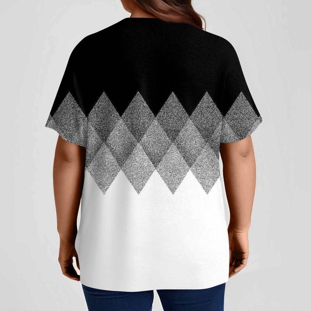 Damen Übergröße Tops Kurzarmshirts Rundhals Bedruckt Lässig Taschen Kleidung Kleidung Tops