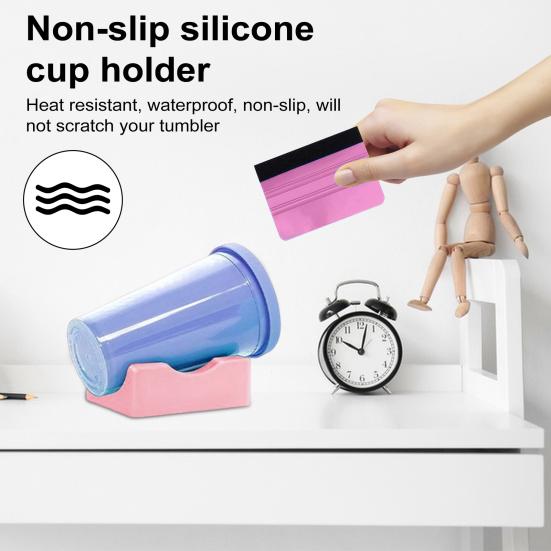 Silicone Cup Holder Tray with Built-in Slot for Crafts Small Flexible Stand for Vinyl Decals Mug Decorating Accessory
