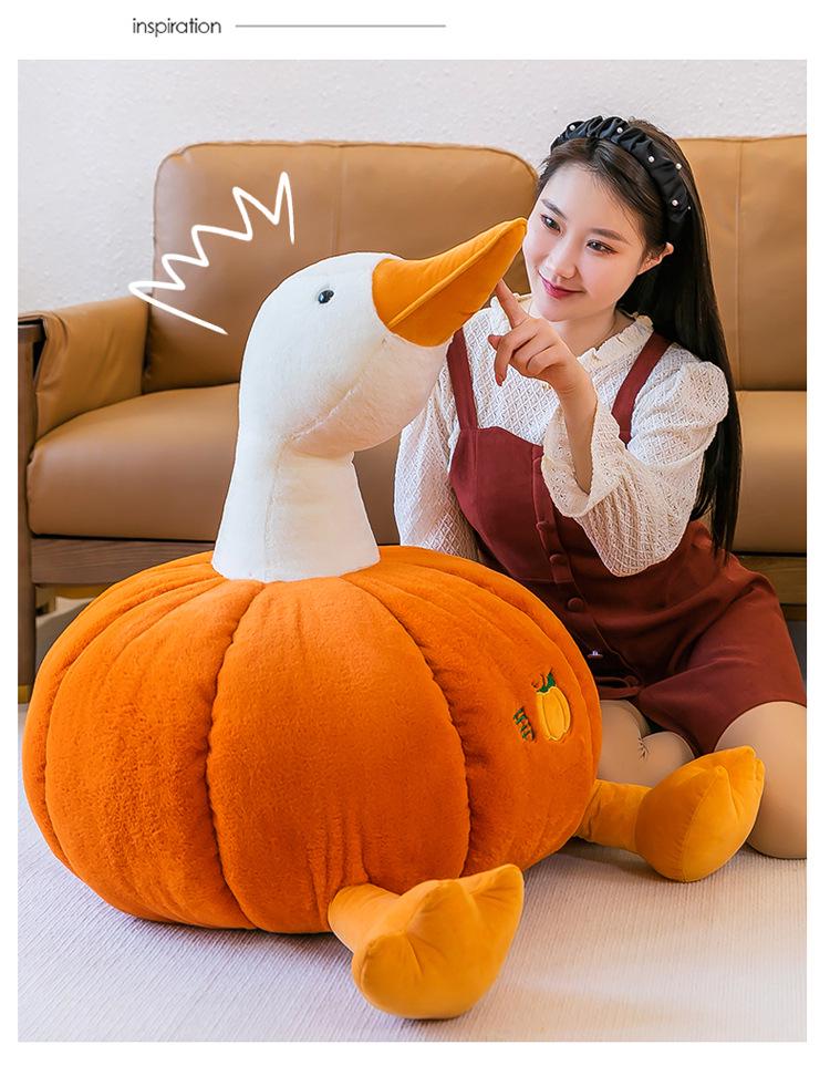 Large Pumpkin Goose Plush Pillow - Cute and Funny White Goose Duck Toy