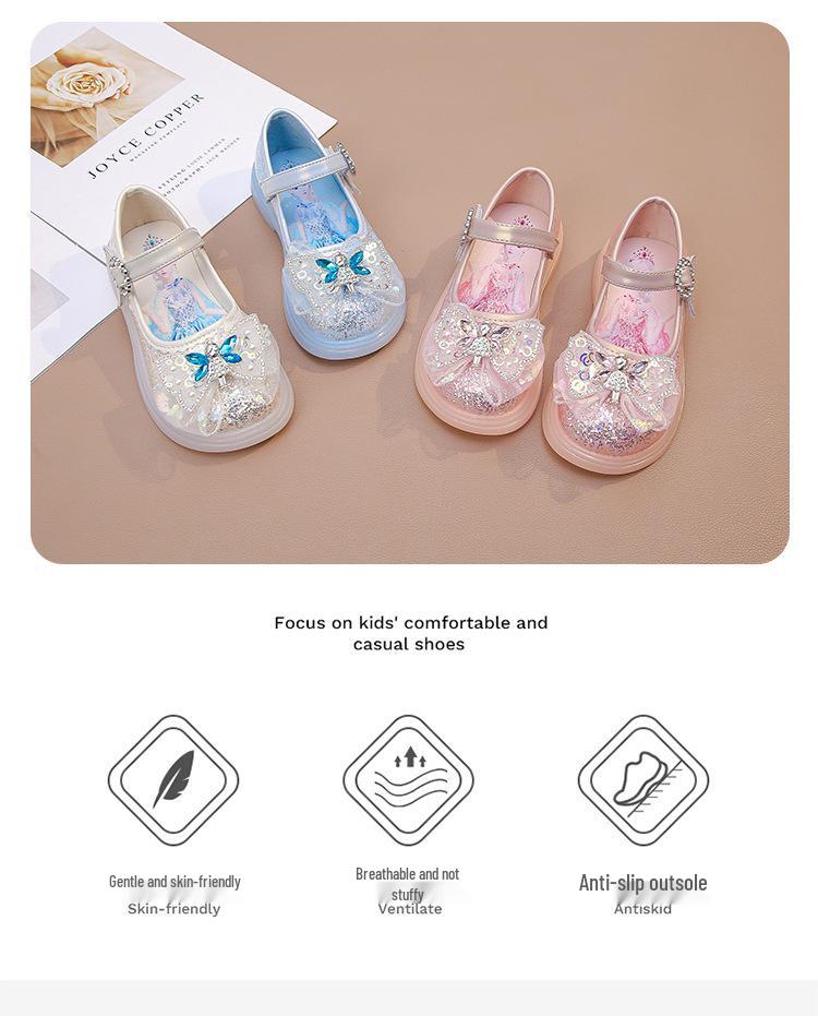 2026 New Fashion Girls' Princess Rhinestone Leather Shoes with Soft Soles and Luminous Crystals for Spring and Autumn.