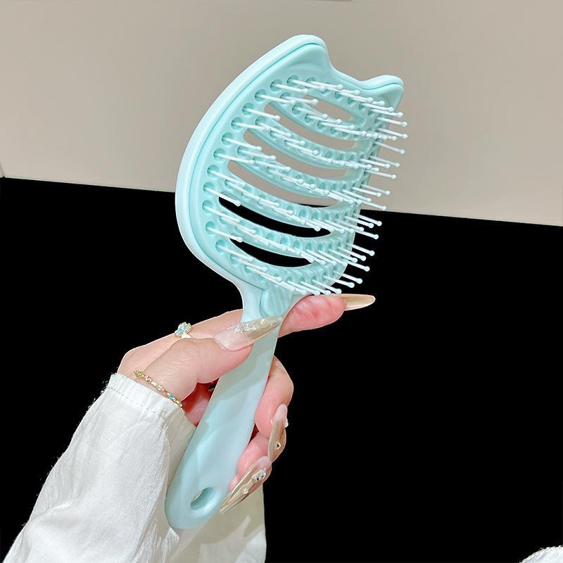 Cute Cat Ear Detangling Hair Brush Self Cleaning Design Soft Massage Bristles For Daily Hair Care Home Travel Use