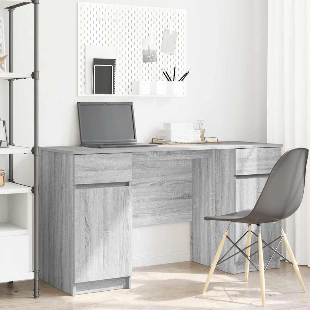 Desk with Door Grey Sonoma 140 x 49 x 76 cm Engineered Wood