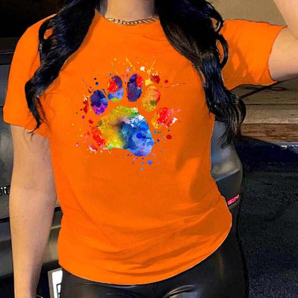 Cotton T-Shirt Short Sleeve Round Neck Women 2d Print Tops