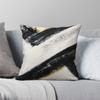 Linien Schwarz Senfgelb Weiß Quadratische Kissenhülle Polyester Leinen Samtmuster Reißverschluss Dekoration Kissenhülle Zimmer Kissenbezug